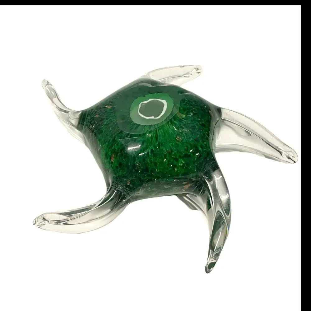 Glass Paperweight Green Gold Flecks Starfish Coastal